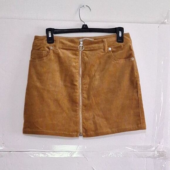 A Love Tree Mini Skirt Corduroy Zip Front Stretchy Academia 60's Vibe Hippie M - Picture 1 of 11